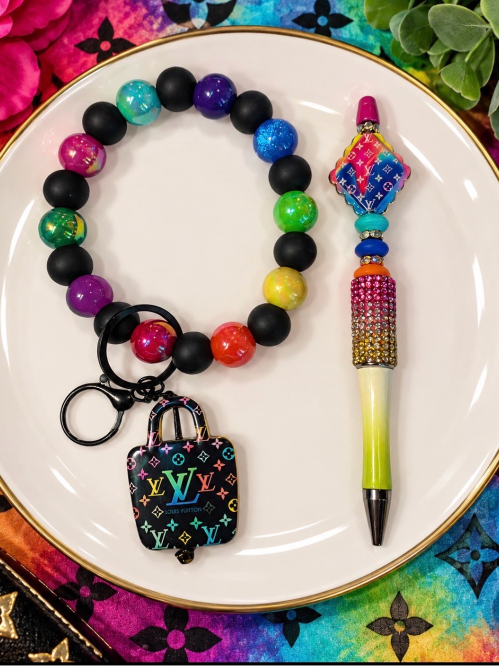 Inspired Multicolor Wristlet Keychain & Pen Set